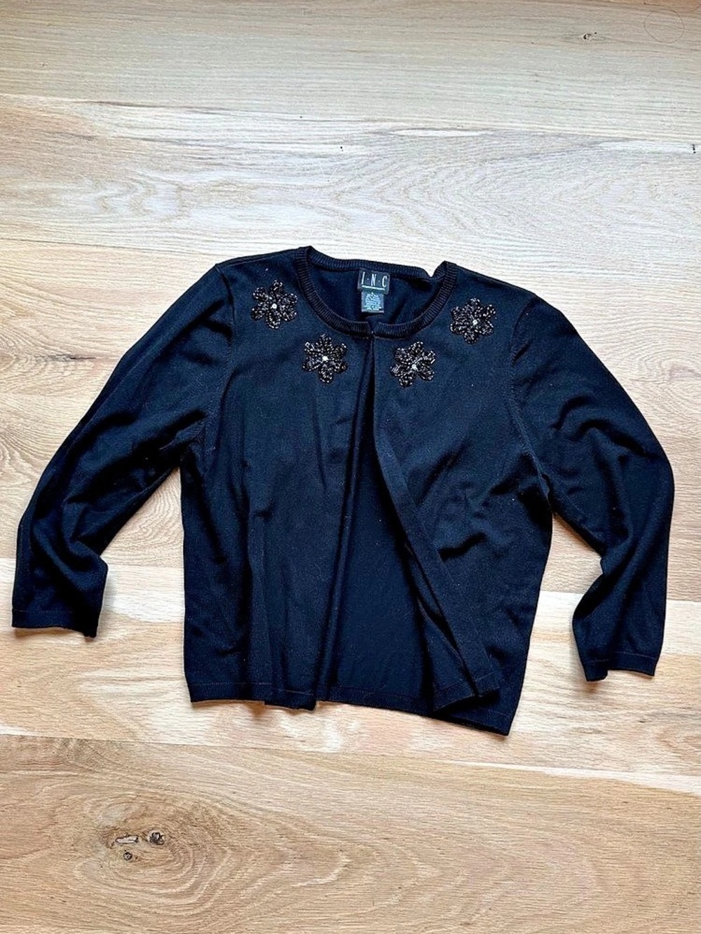 INC International Concepts Embellished Cardi in Black Size Large